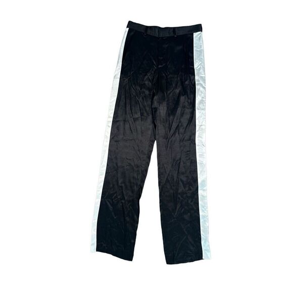 Anthropologie Corey Lynn Calter Rayon Silky Satin Track Trouser Pants Black S - Picture 2 of 9